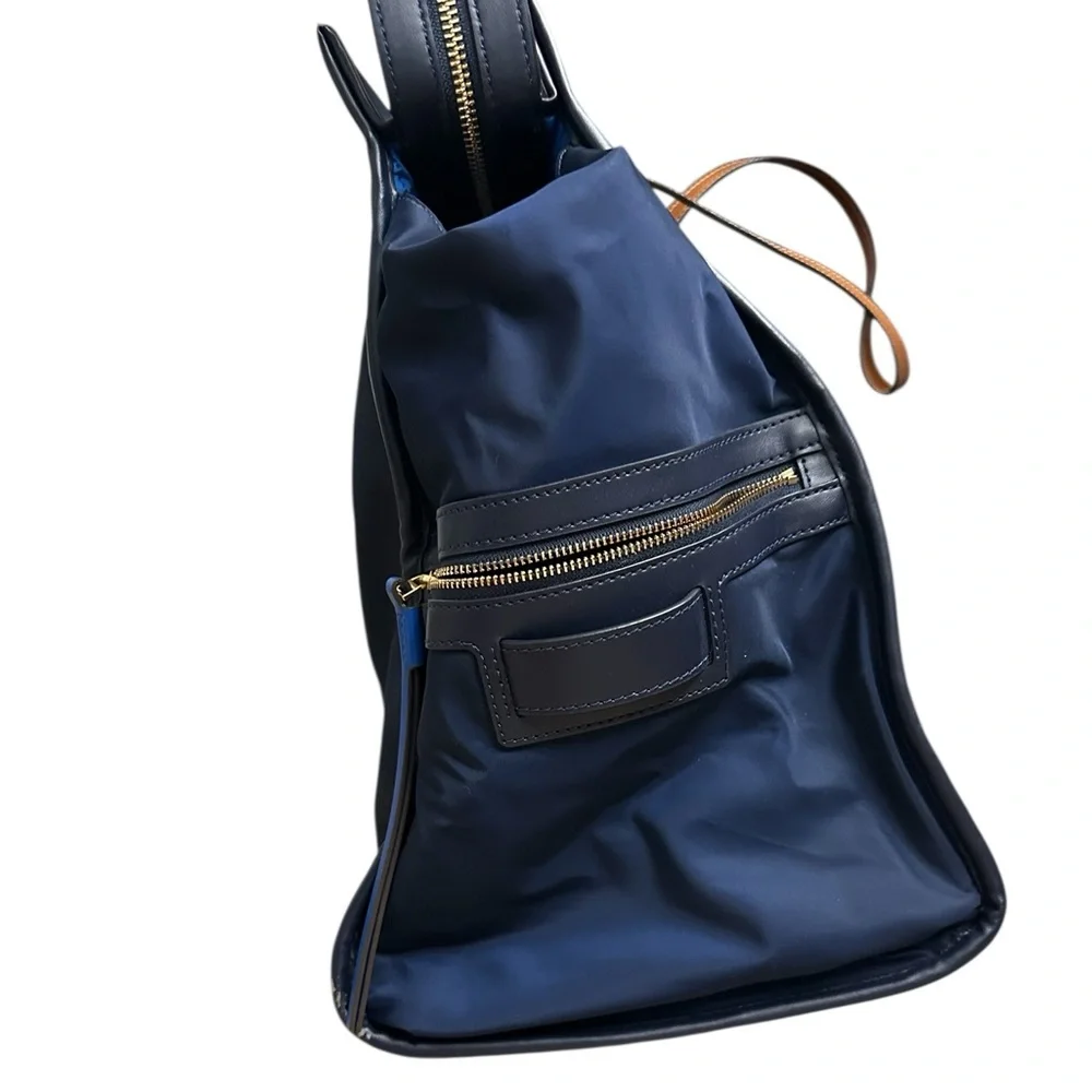Tory Burch The Perry Overnight Travel Bag Blue Nylon Faux Leather Trim One Size
